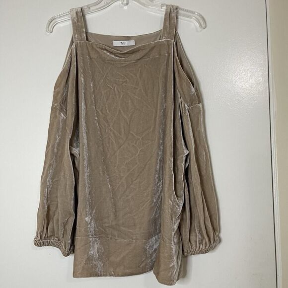 Tibi Velour beige cold shoulder long sleeve blouse top size medium - Picture 5 of 6